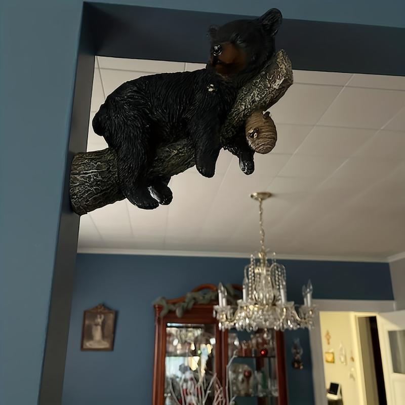 Wall Mounted Bear Cub Figurine Napping In Tree Funny Garden Yard Decoration