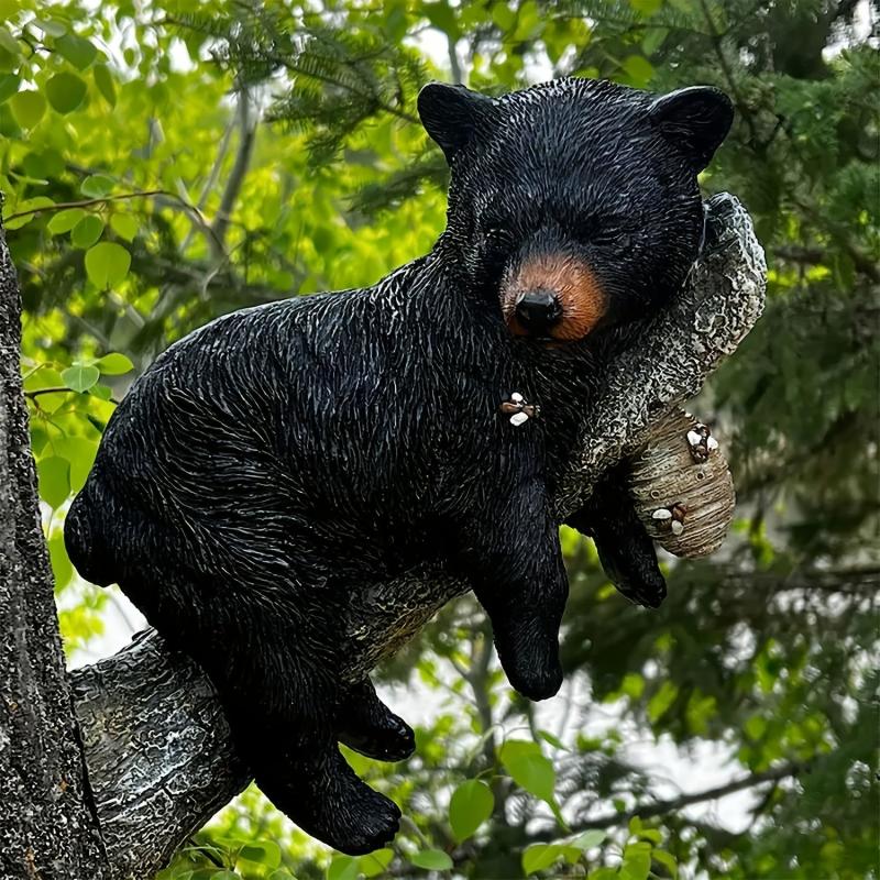 Wall Mounted Bear Cub Figurine Napping In Tree Funny Garden Yard Decoration