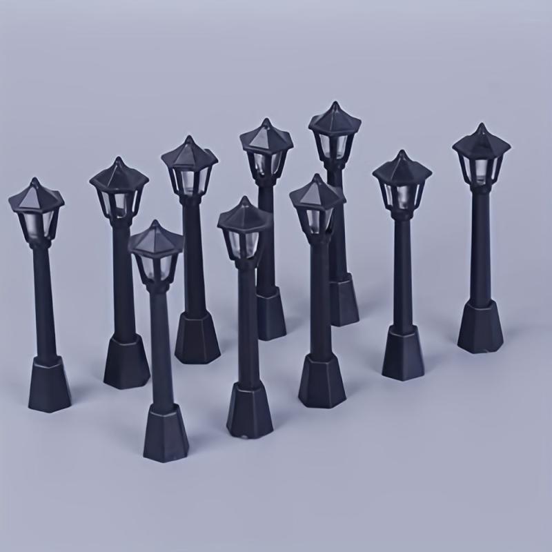 10pcs Mini Street Light Model Train Post Lamp Outdoor Dollhouse Decor