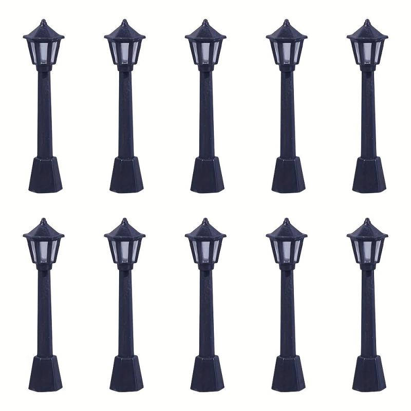 10pcs Mini Street Light Model Train Post Lamp Outdoor Dollhouse Decor