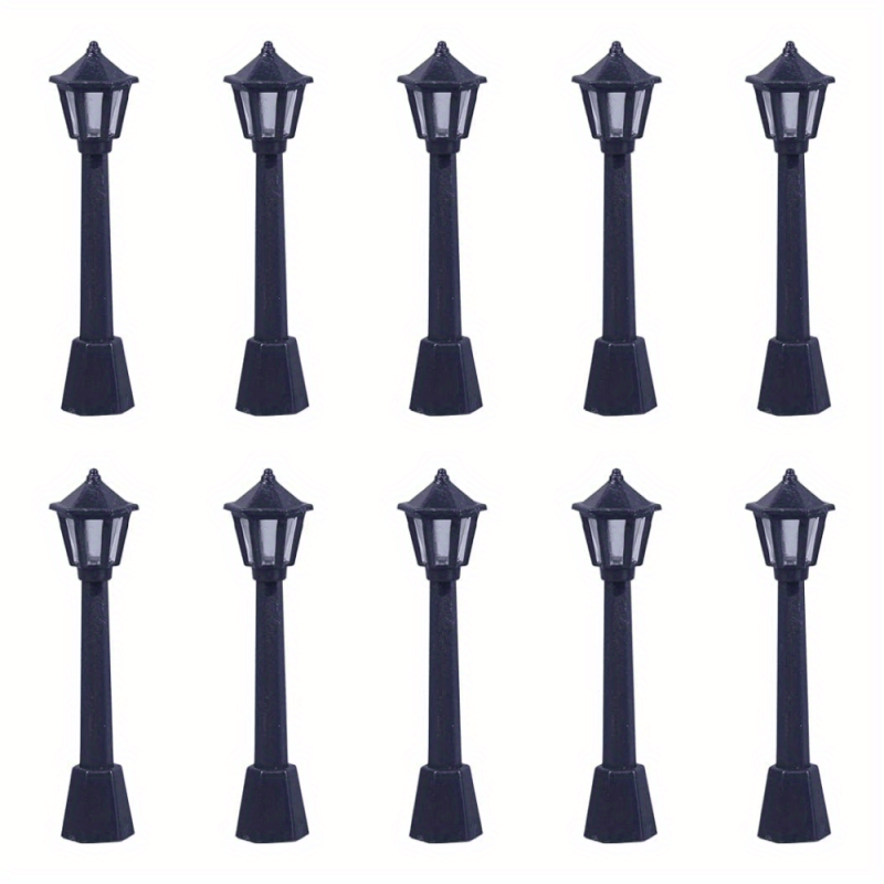 10pcs Mini Street Light Model Train Post Lamp Outdoor Dollhouse Decor