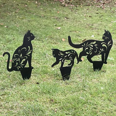 3pcs Metal Cat Garden Statues Cat Silhouette Cat Decorative Garden Stakes