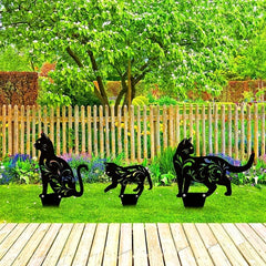 3pcs Metal Cat Garden Statues Cat Silhouette Cat Decorative Garden Stakes