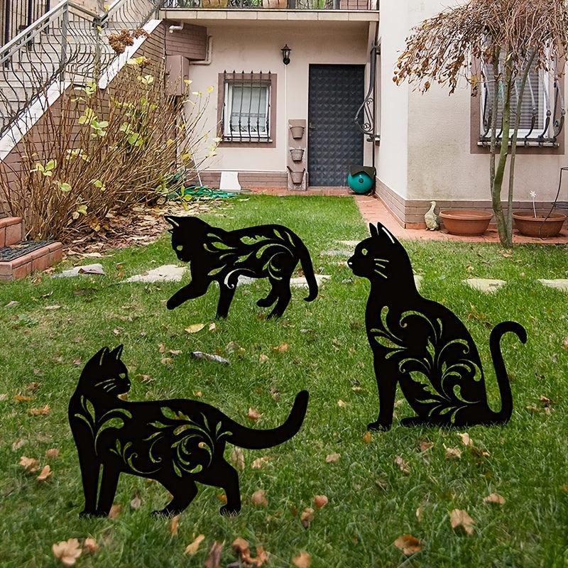 3pcs Metal Cat Garden Statues Cat Silhouette Cat Decorative Garden Stakes