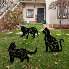 3pcs Metal Cat Garden Statues Cat Silhouette Cat Decorative Garden Stakes