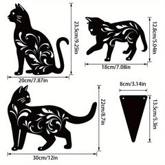 3pcs Metal Cat Garden Statues Cat Silhouette Cat Decorative Garden Stakes