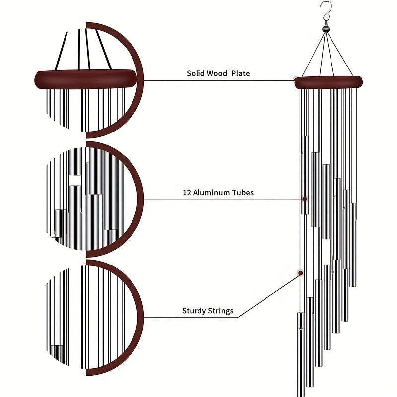 Wind Chimes With 12 Aluminum Alloy Tubes & Hook Suncatchers