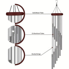 Wind Chimes With 12 Aluminum Alloy Tubes & Hook Suncatchers