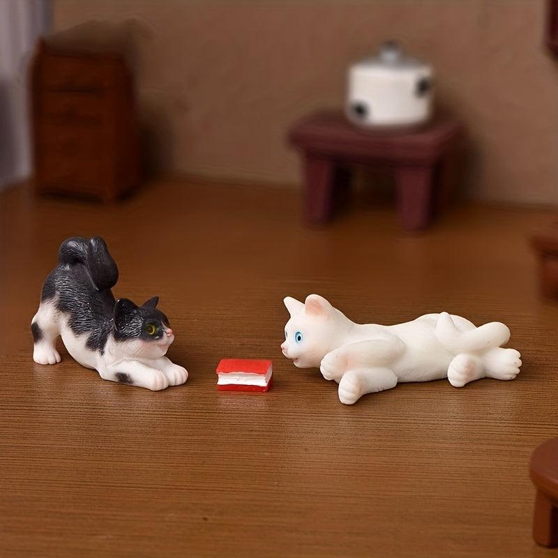 Resin Cat Book Desk Statue Ornament for Dollhouse Fairy