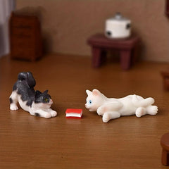 Resin Cat Book Desk Statue Ornament for Dollhouse Fairy