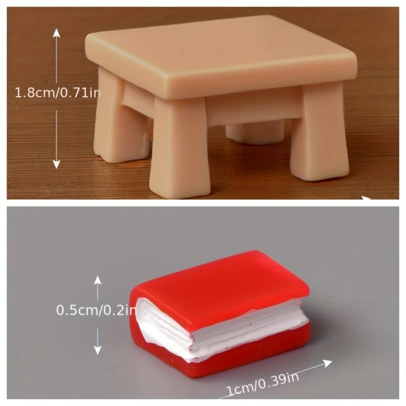 Resin Cat Book Desk Statue Ornament for Dollhouse Fairy