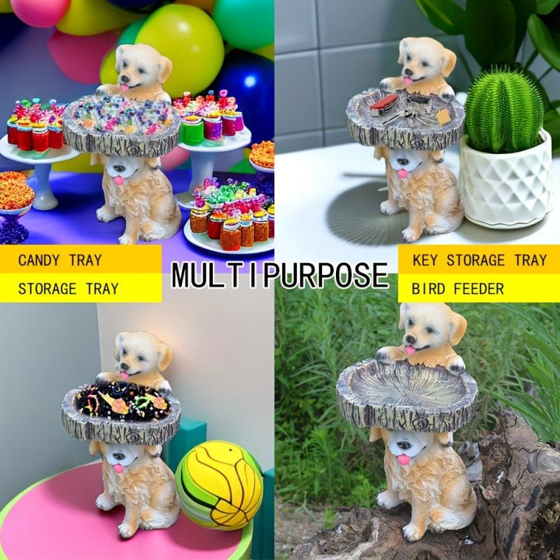 Dog Shape Bird Feeder Garden Decor Resin Figurine Outdoor Lawn Patio Backyard