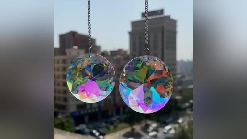 2 Round Crystal Sun Catchers Glass Prism Rainbow Maker