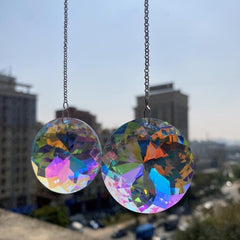 2 Round Crystal Sun Catchers Glass Prism Rainbow Maker