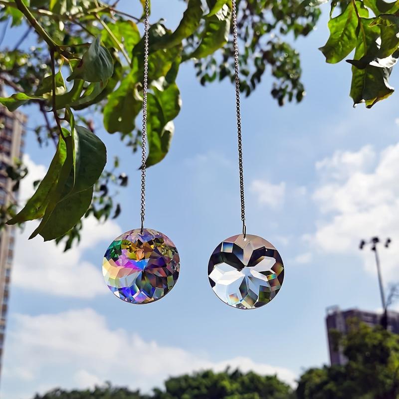 2 Round Crystal Sun Catchers Glass Prism Rainbow Maker