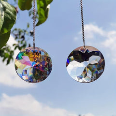 2 Round Crystal Sun Catchers Glass Prism Rainbow Maker