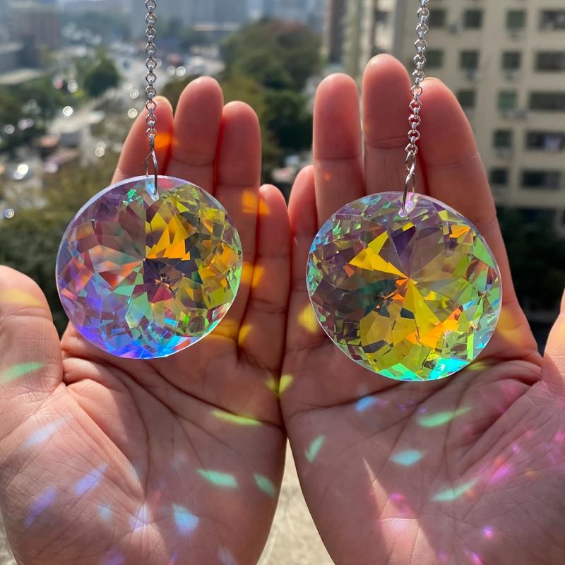 2 Round Crystal Sun Catchers Glass Prism Rainbow Maker