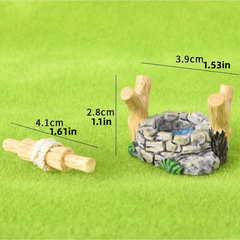 Mini Bridge & Water Well Resin Ornament Set for Fairy Garden Decor
