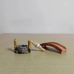 Mini Bridge & Water Well Resin Ornament Set for Fairy Garden Decor