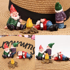 4pcs Drunk Gnome Garden Figurines Set
