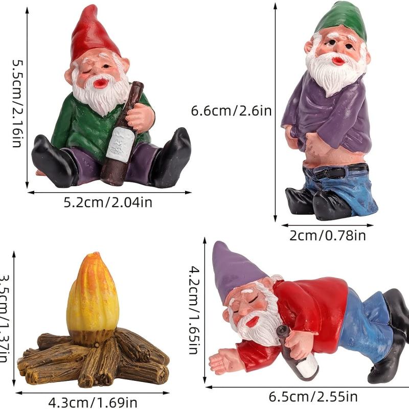 4pcs Drunk Gnome Garden Figurines Set