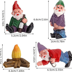 4pcs Drunk Gnome Garden Figurines Set