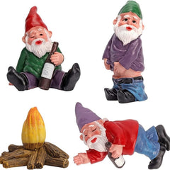 4pcs Drunk Gnome Garden Figurines Set