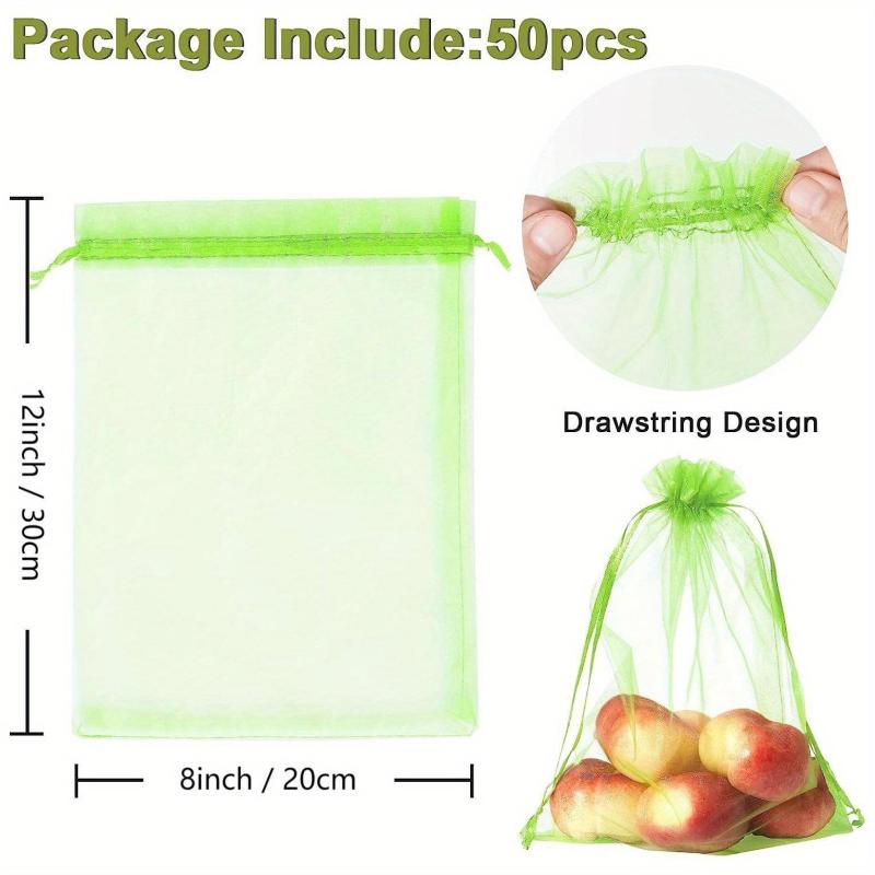 50pcs Fruit Protection Bags Fruit Netting Bags Drawstring Netting Barrier Bags