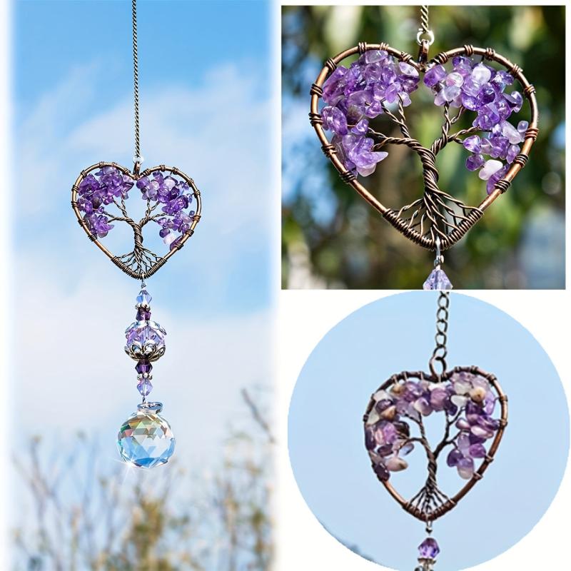 Amethyst Suncatcher Crystal Healing Stones Rainbow Maker Drops Hang For Window