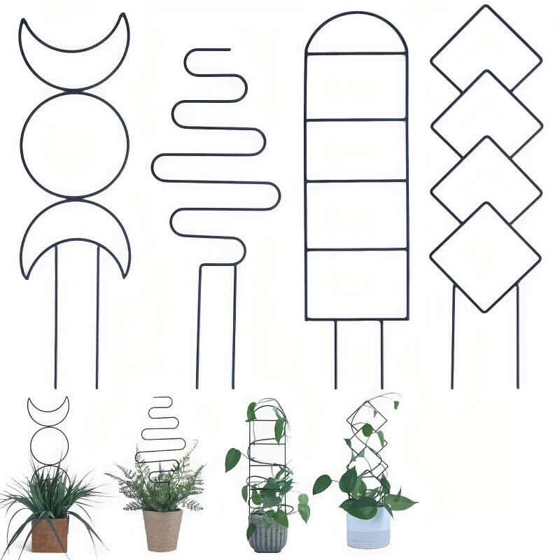 4pcs Small Metal Trellis for Potted Plants - Indoor Plant Climbing Support Stake