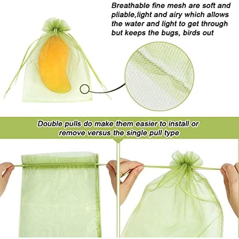 100pcs Fruit Protection Bag Green Mesh Bag Rope Net Fruit Protector Mango Tomato