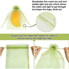 100pcs Fruit Protection Bag Green Mesh Bag Rope Net Fruit Protector Mango Tomato