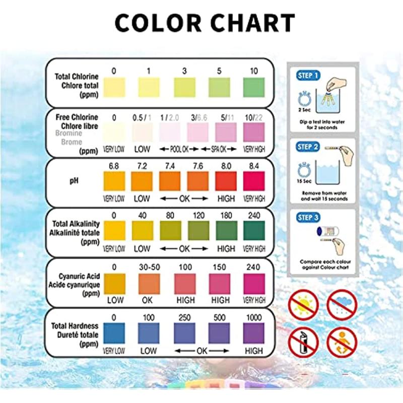 6 Way Spa Test Strips for Pool Hot Tub - Chlorine PH Alkalinity