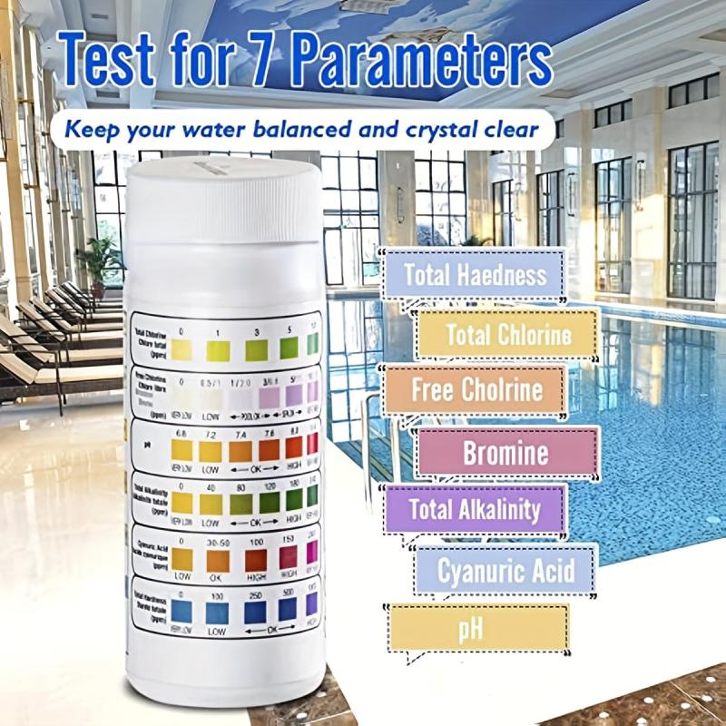 6 Way Spa Test Strips for Pool Hot Tub - Chlorine PH Alkalinity