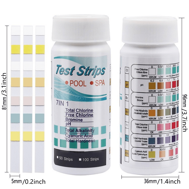 50 100 Pool Spa Test Strips Bromine Alkalinity PH Chlorine Hardness for Hot Tub