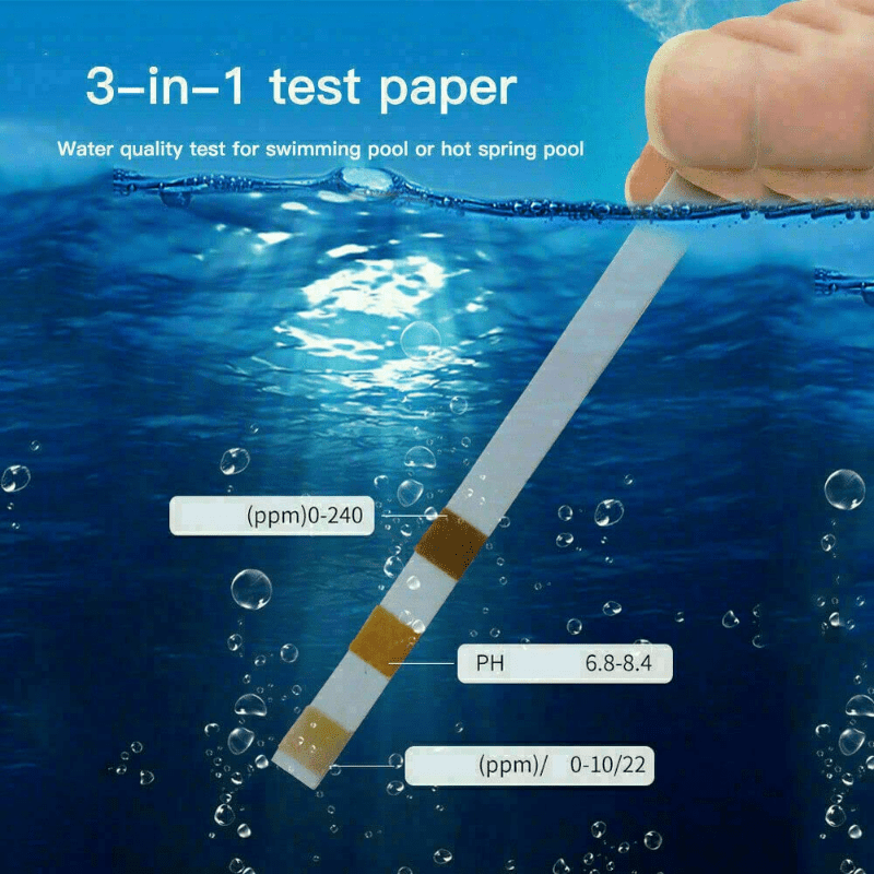 50 Packs 3 In 1 Pool Test Strips - PH Chlorine Bromine Alkaline Water Test Paper