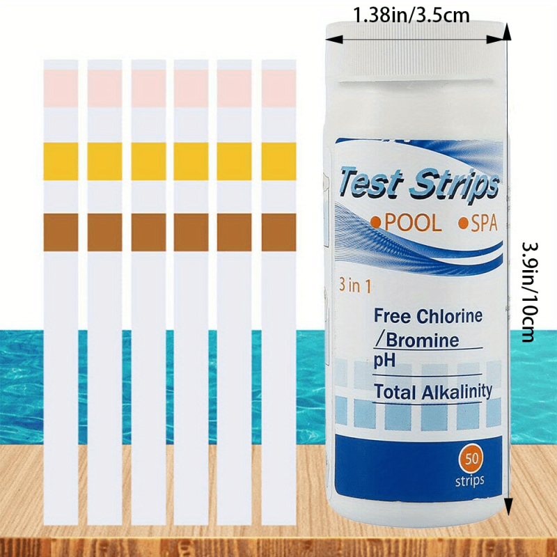 50 Packs 3 In 1 Pool Test Strips - PH Chlorine Bromine Alkaline Water Test Paper
