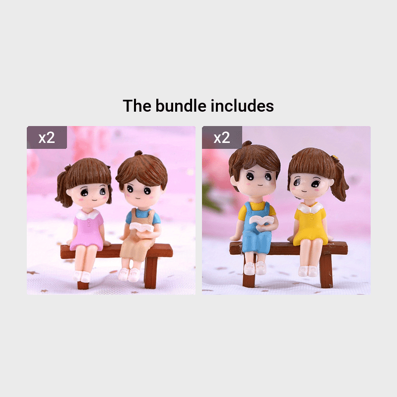 3pc Resin Reading Couple Ornament Set for Fairy Gardens & Home Decor