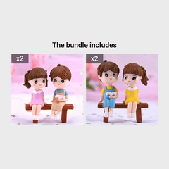 3pc Resin Reading Couple Ornament Set for Fairy Gardens & Home Decor