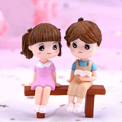 3pc Resin Reading Couple Ornament Set for Fairy Gardens & Home Decor
