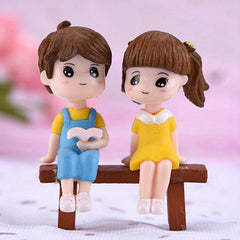 3pc Resin Reading Couple Ornament Set for Fairy Gardens & Home Decor