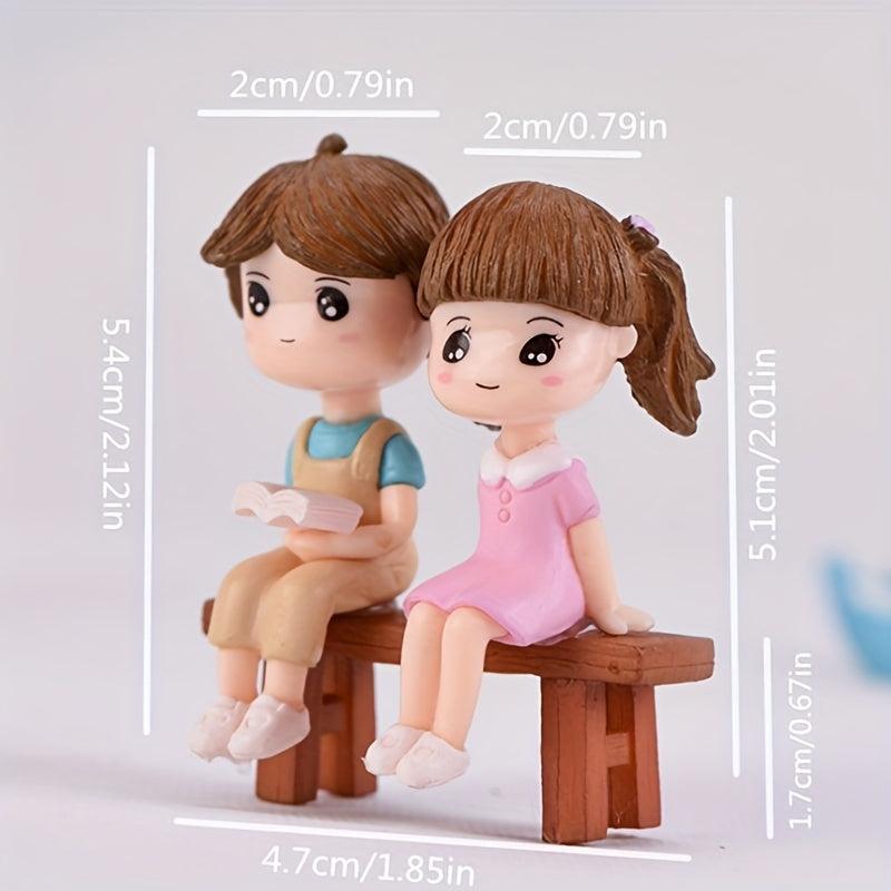 3pc Resin Reading Couple Ornament Set for Fairy Gardens & Home Decor