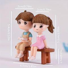 3pc Resin Reading Couple Ornament Set for Fairy Gardens & Home Decor