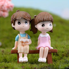 3pc Resin Reading Couple Ornament Set for Fairy Gardens & Home Decor