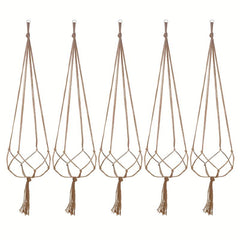 5-10pcs Brown Macrame Plant Hanger 35.4in Modern Tassel Detail Indoor Holder