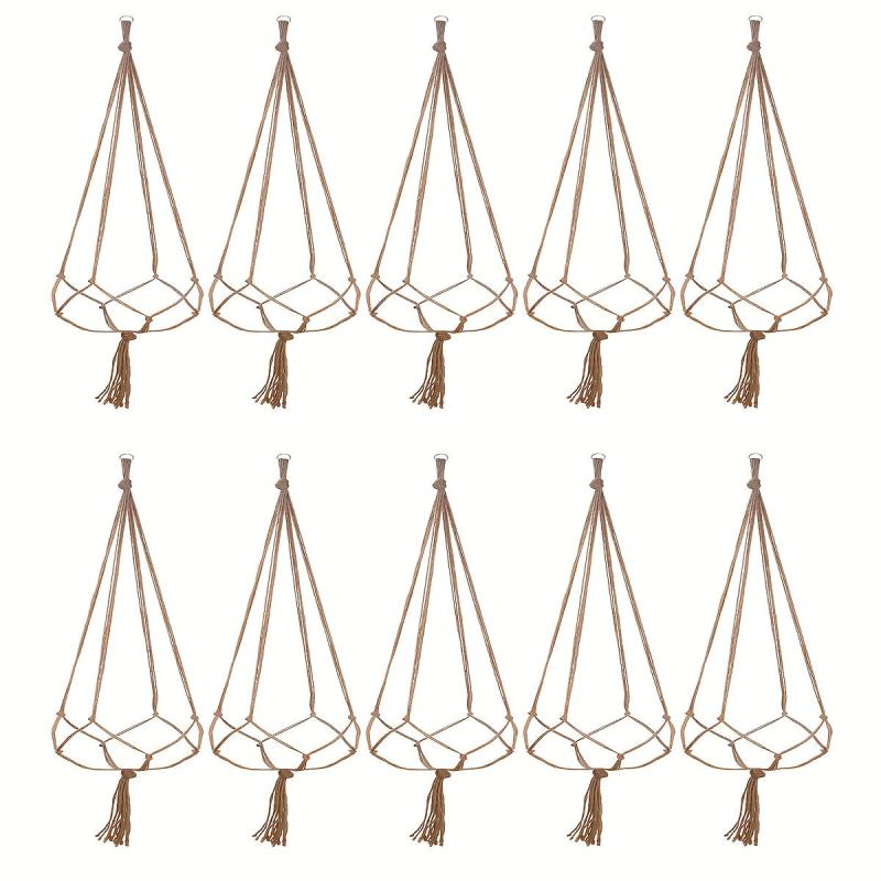 5-10pcs Brown Macrame Plant Hanger 35.4in Modern Tassel Detail Indoor Holder