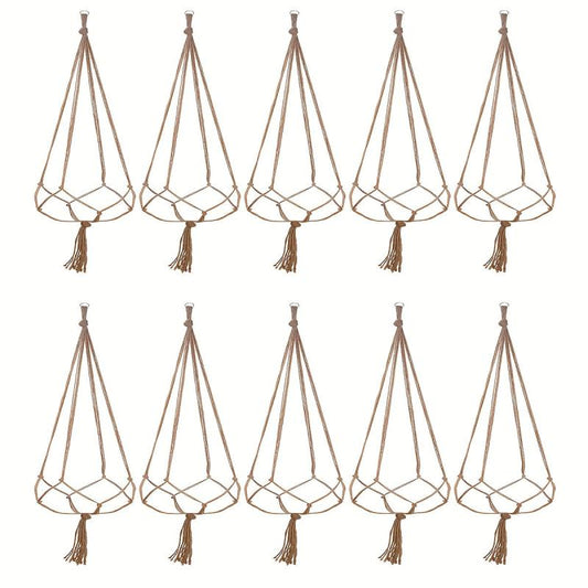 5-10pcs Brown Macrame Plant Hanger 35.4in Modern Tassel Detail Indoor Holder