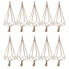 5-10pcs Brown Macrame Plant Hanger 35.4in Modern Tassel Detail Indoor Holder