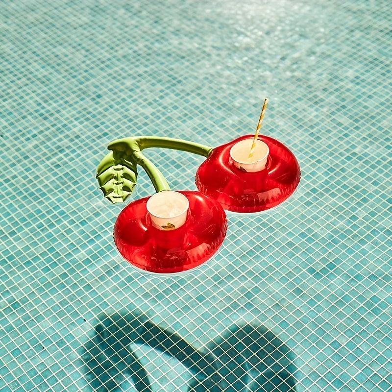 Inflatable Cherry Beverage Cup Holder Pool Floating Bar Coaster
