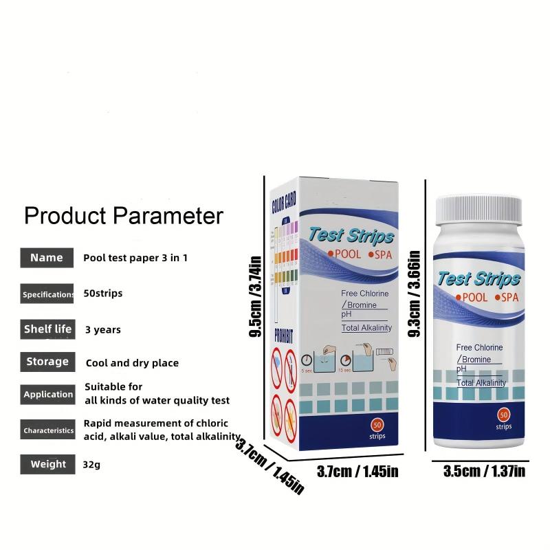 50pcs Water Test Paper PH Test Paper Swimming Pool Residual Chlorine